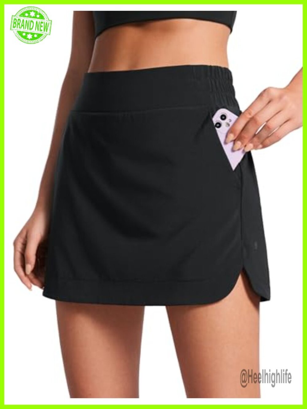High Waisted A-Line Golf Skirt with Split Hem and Pockets